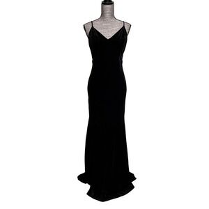 Vtg Y2K Dress Black Velvet Formal Prom M Gown V-Neck Open Back Maxi Whimsigoth